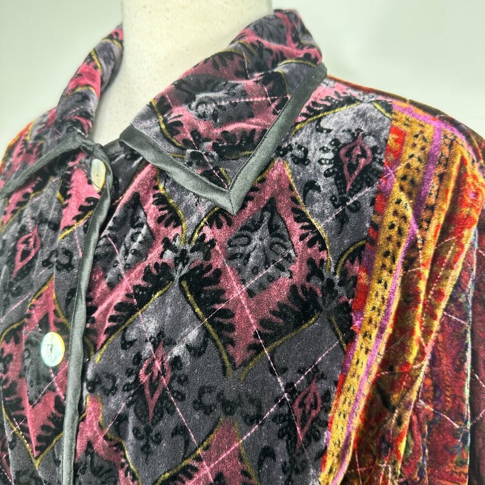 COLDWATER CREEK Velvet Blazer Floral Button Dark Romantic Holiday Boho PXL - Picture 4 of 13